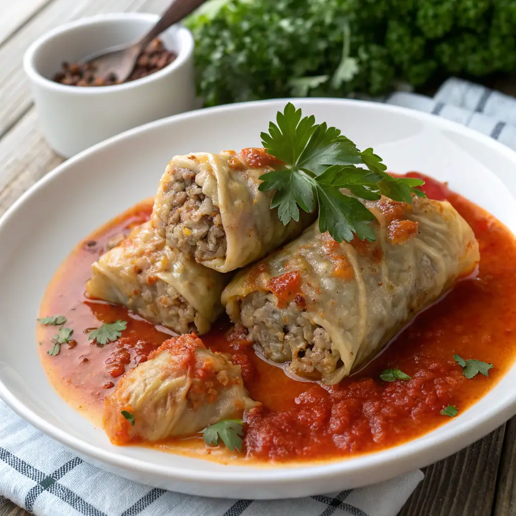 A plate of bigos, a hunter's stew made with sauerkraut, meat, and mushrooms.